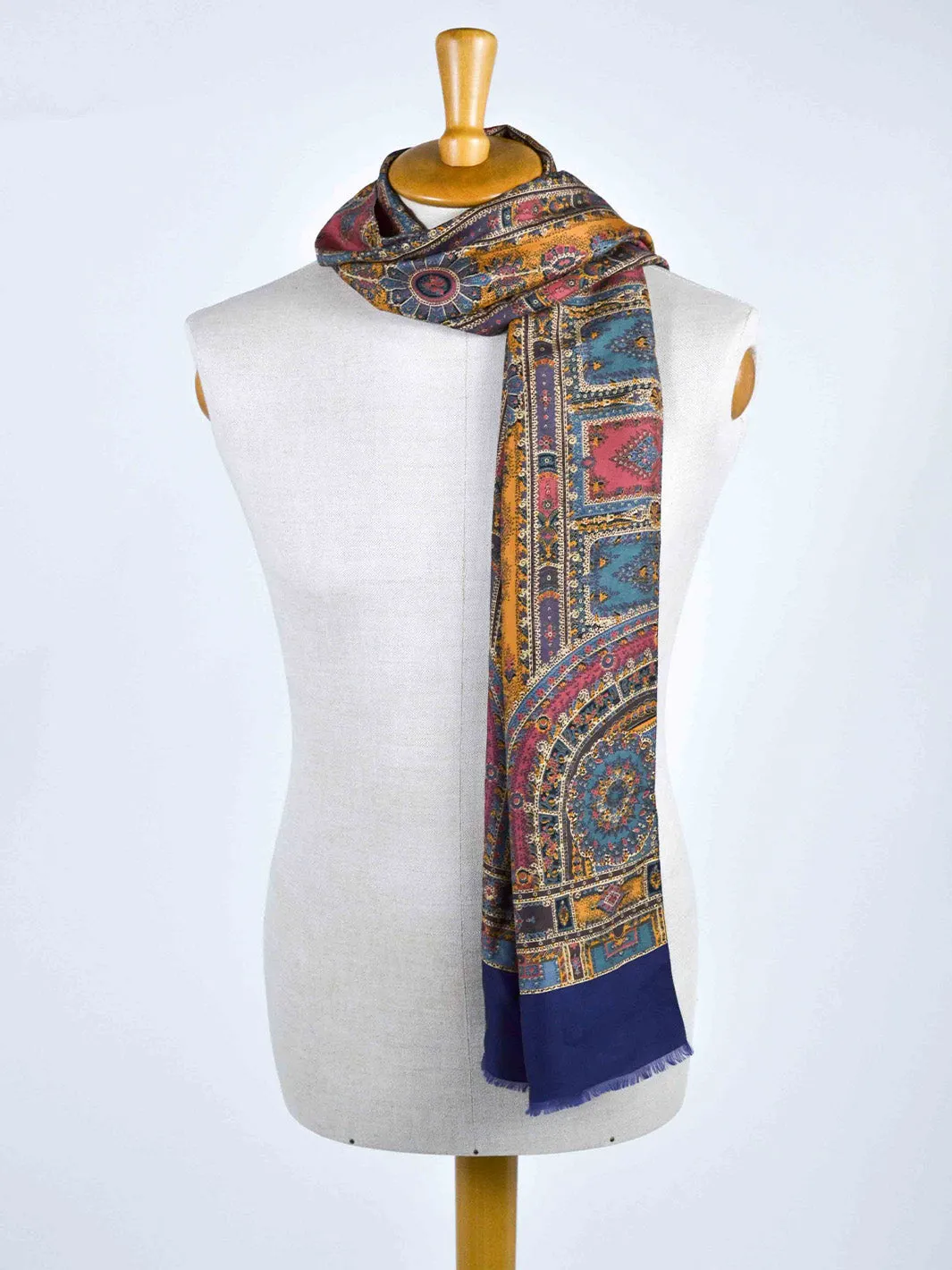 1970s silk scarf with oriental-inspired print