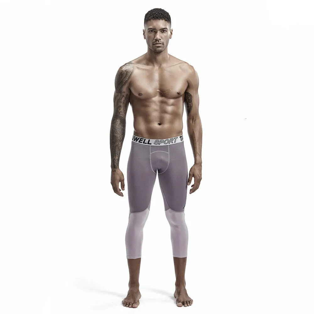 3 4 Compression Leggings Men Fitness Sportswear Workout Running Tights Quick Dry Mesh Patchwork