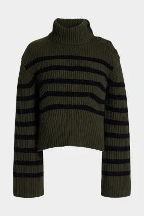 Adrienne Turtleneck in Moss Black Stripe