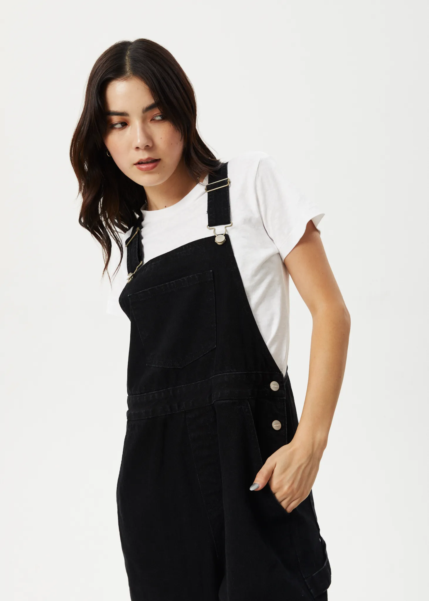 AFENDS Womens Louis - Denim Oversized Overalls - Washed Black