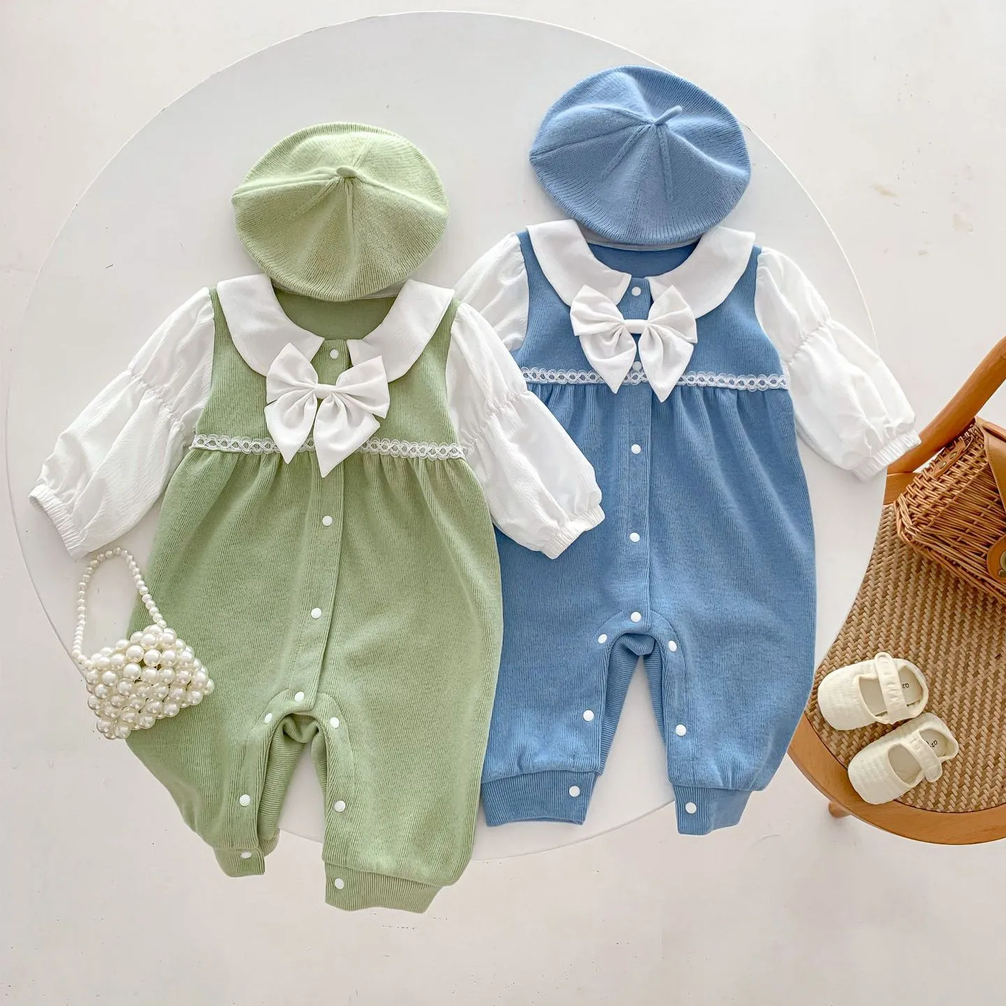 Baby Kid Girls Color-blocking Bow Jumpsuits Wholesale 23101942