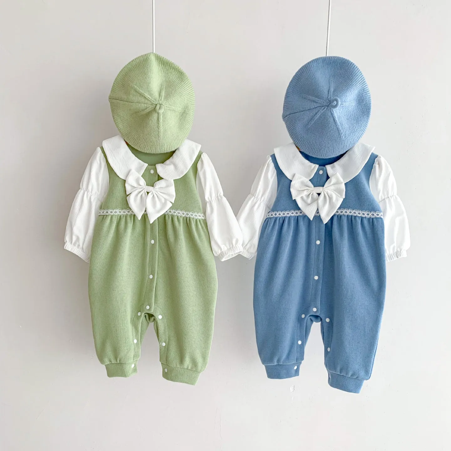 Baby Kid Girls Color-blocking Bow Jumpsuits Wholesale 23101942