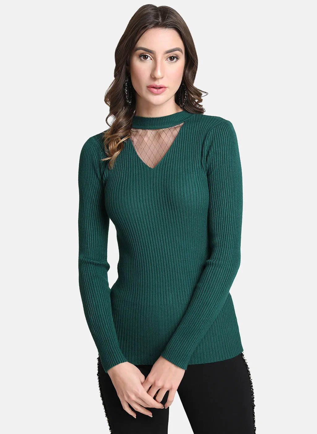 Band Neck Pullover With Mesh