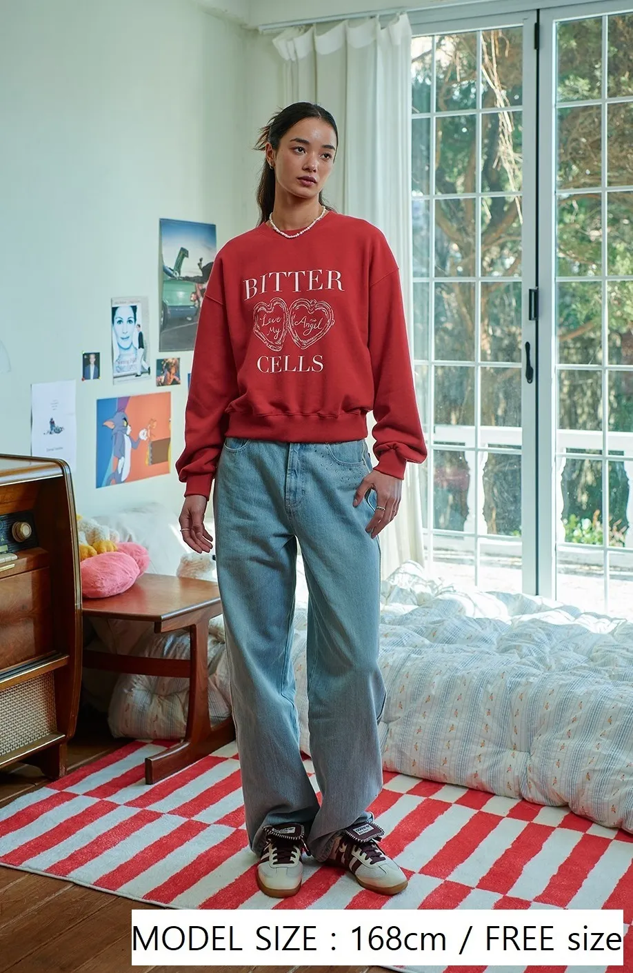 BITTER CELLS  |Crew Neck Heart Street Style Long Sleeves Plain Cotton Logo