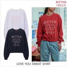 BITTER CELLS  |Crew Neck Heart Street Style Long Sleeves Plain Cotton Logo