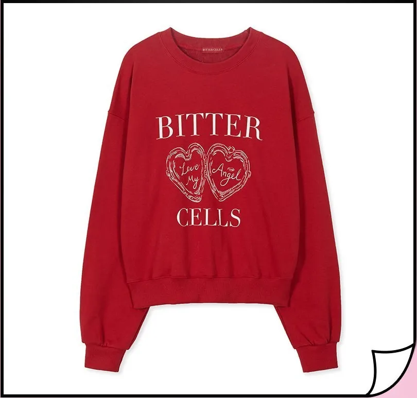 BITTER CELLS  |Crew Neck Heart Street Style Long Sleeves Plain Cotton Logo