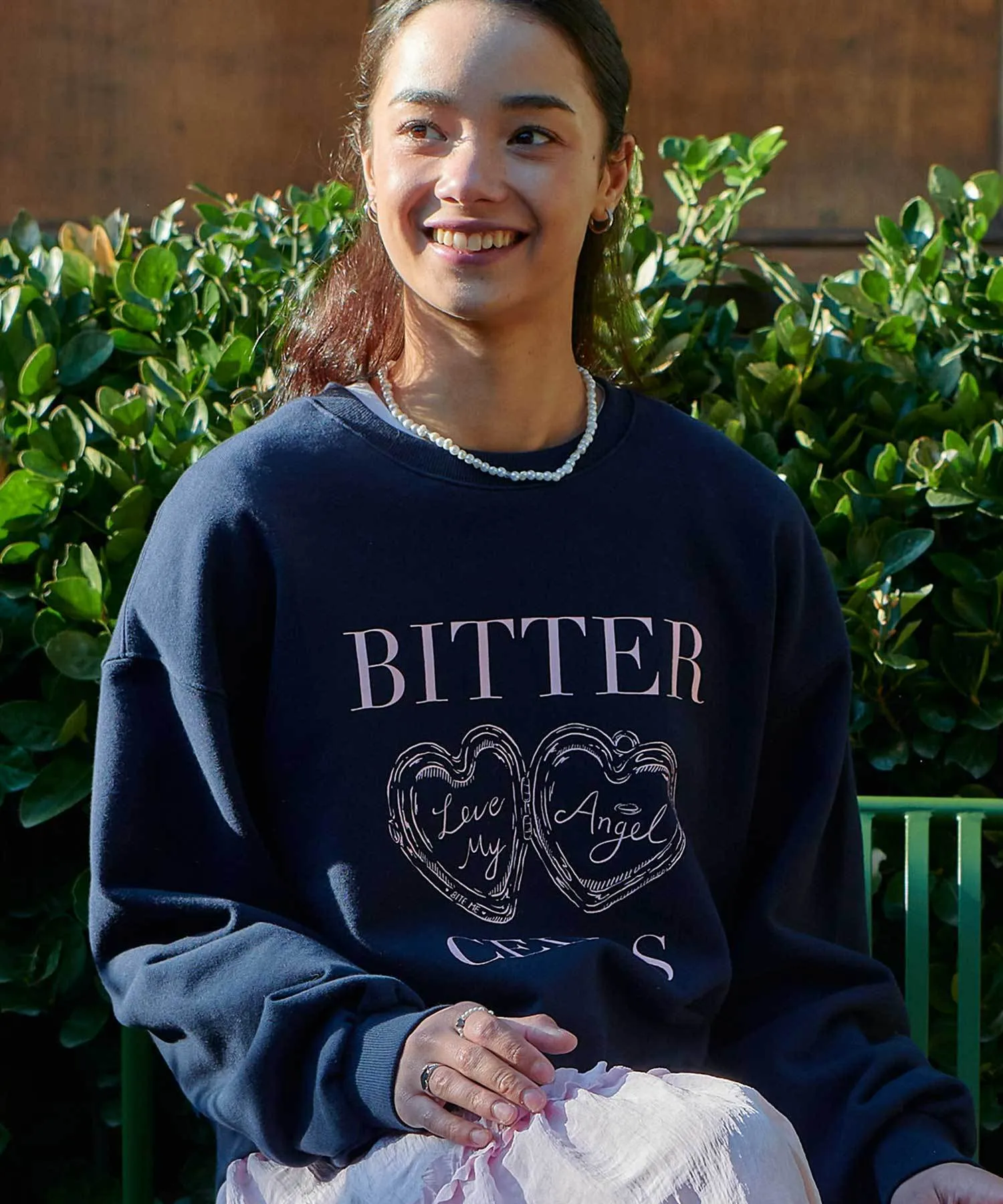 BITTER CELLS  |Crew Neck Heart Street Style Long Sleeves Plain Cotton Logo