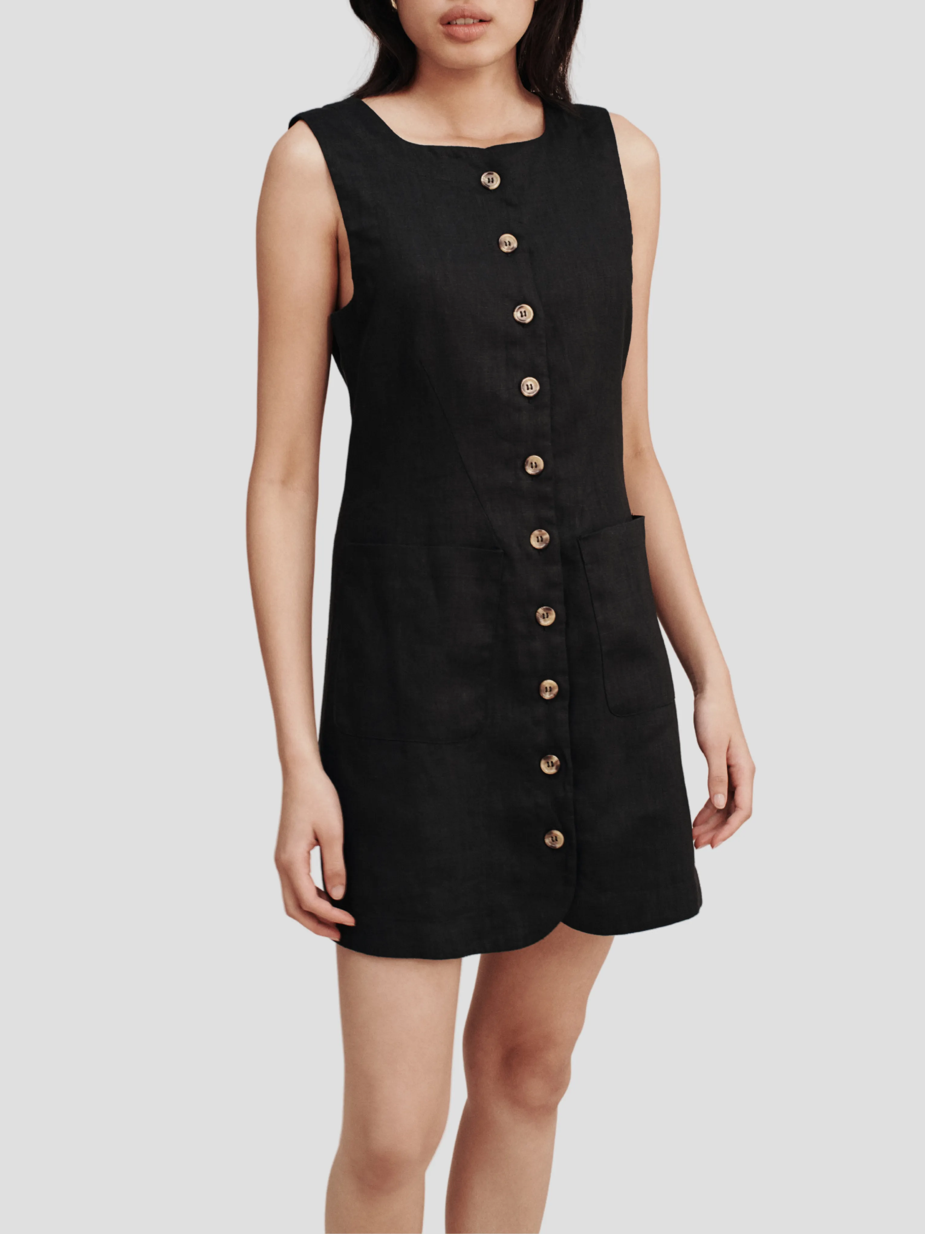 Black Emma Button-Down Mini Dress