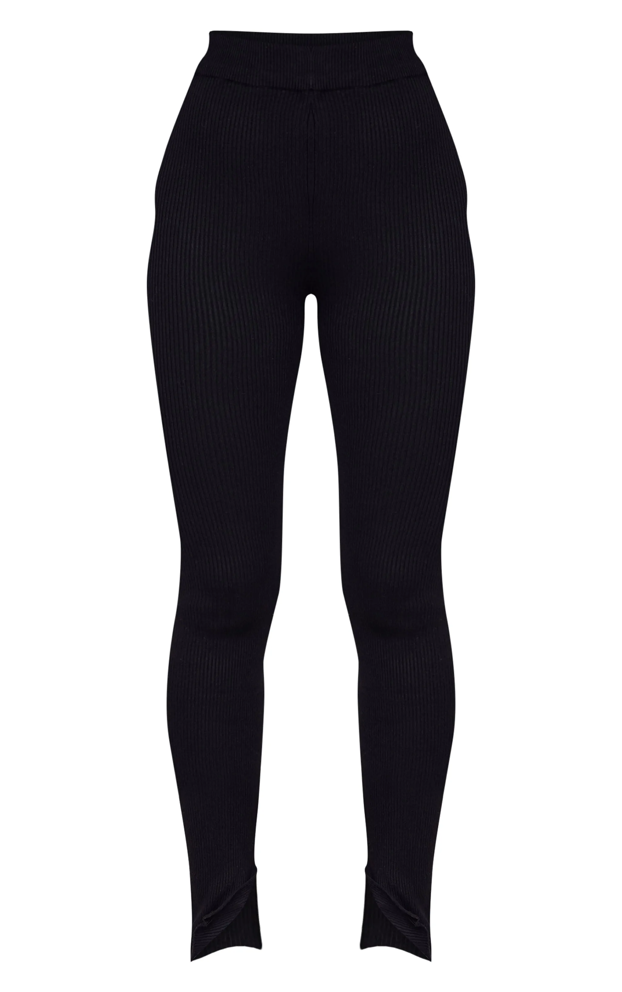 Black Knitted Ribbed Leggings | Knitwear