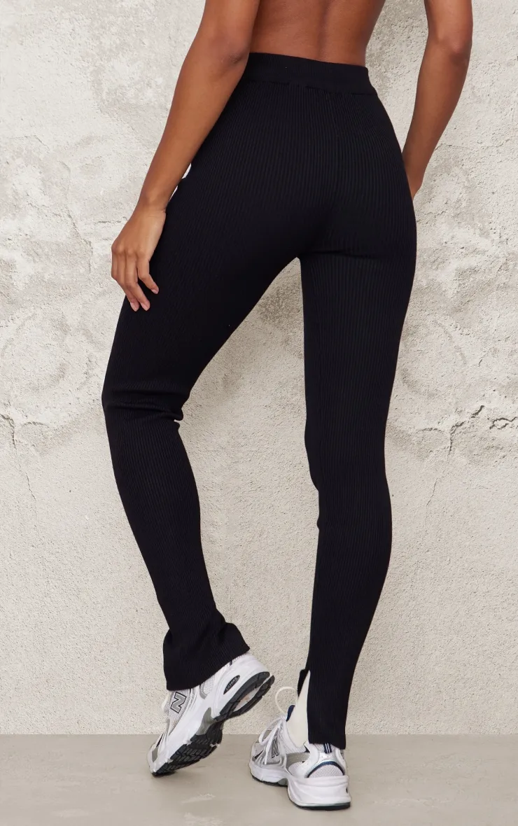 Black Knitted Ribbed Leggings | Knitwear