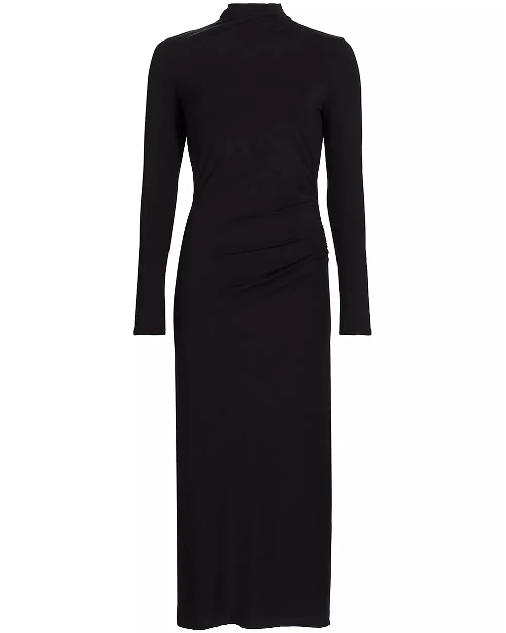 Black Ruched Turtleneck Dress