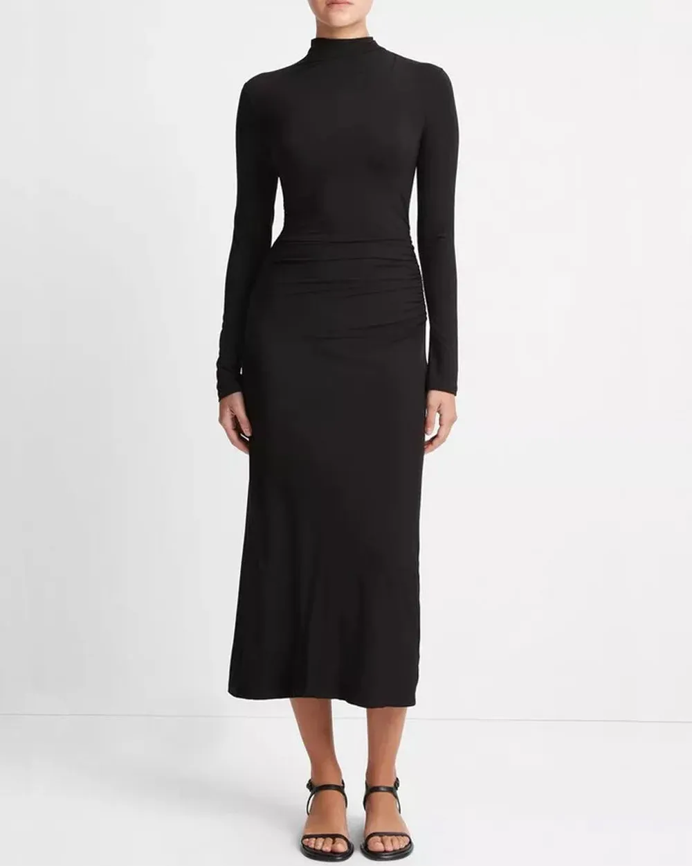 Black Ruched Turtleneck Dress