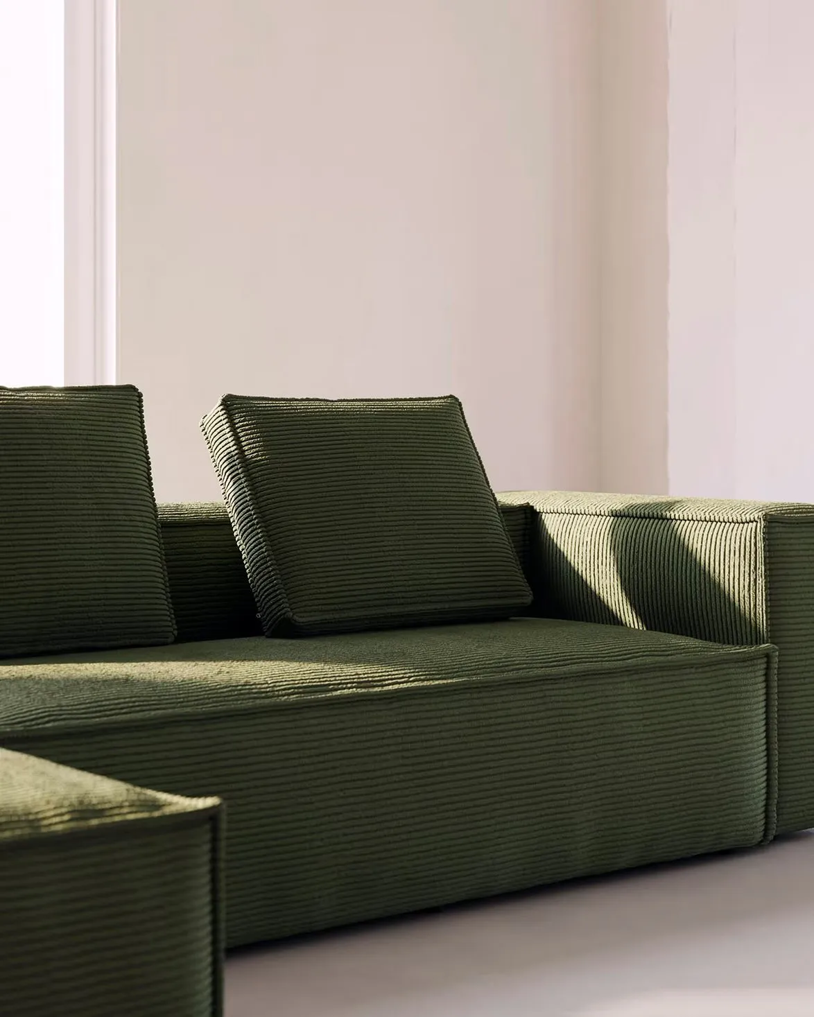 Blok 3-Seater Left Lounge Sofa Corduroy Green