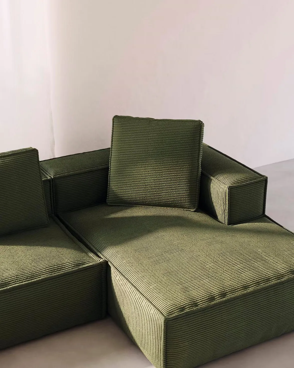 Blok 3-Seater Right Lounge Sofa Corduroy Green