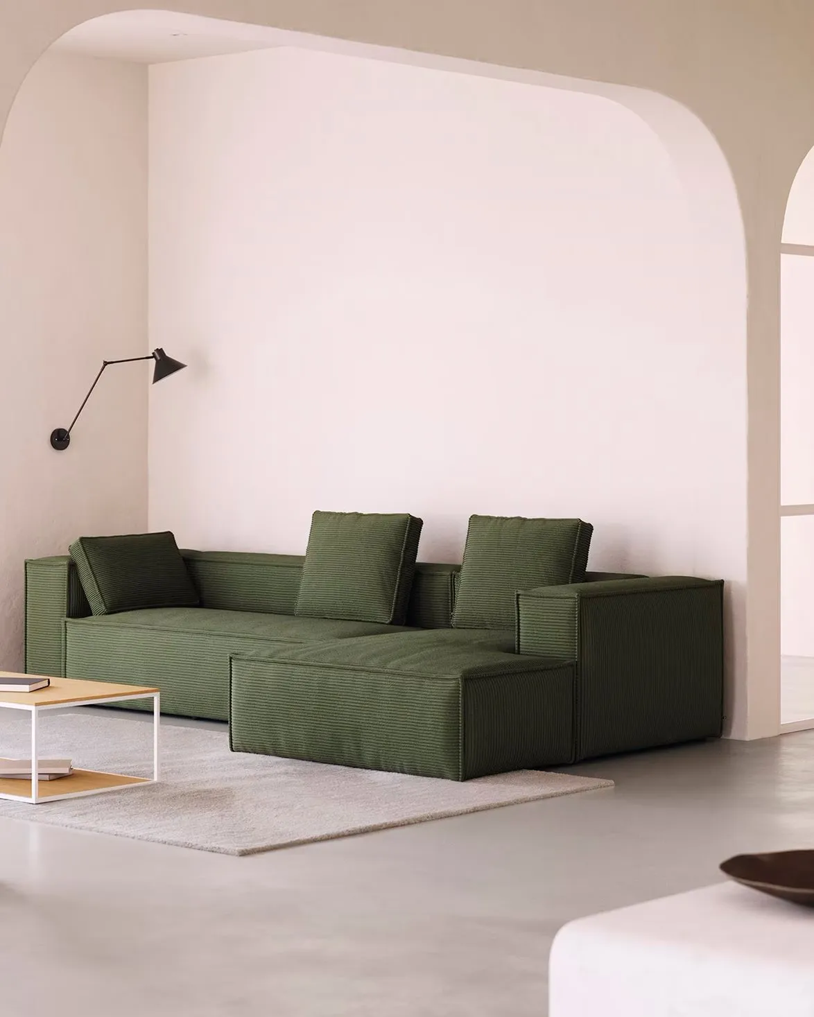 Blok 3-Seater Right Lounge Sofa Corduroy Green