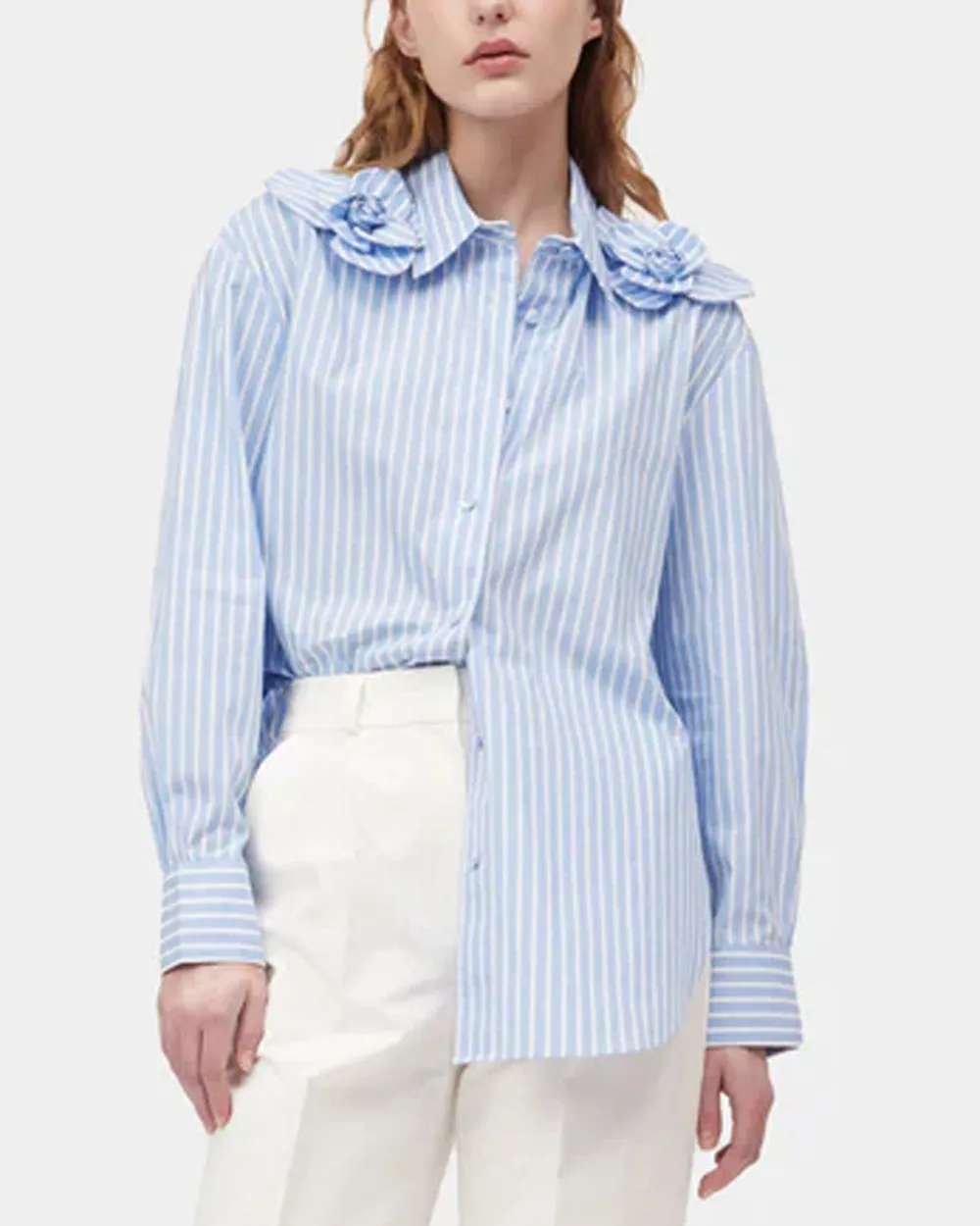 Blue Stripe Flor Button Down Shirt