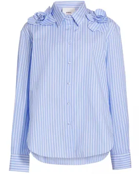 Blue Stripe Flor Button Down Shirt