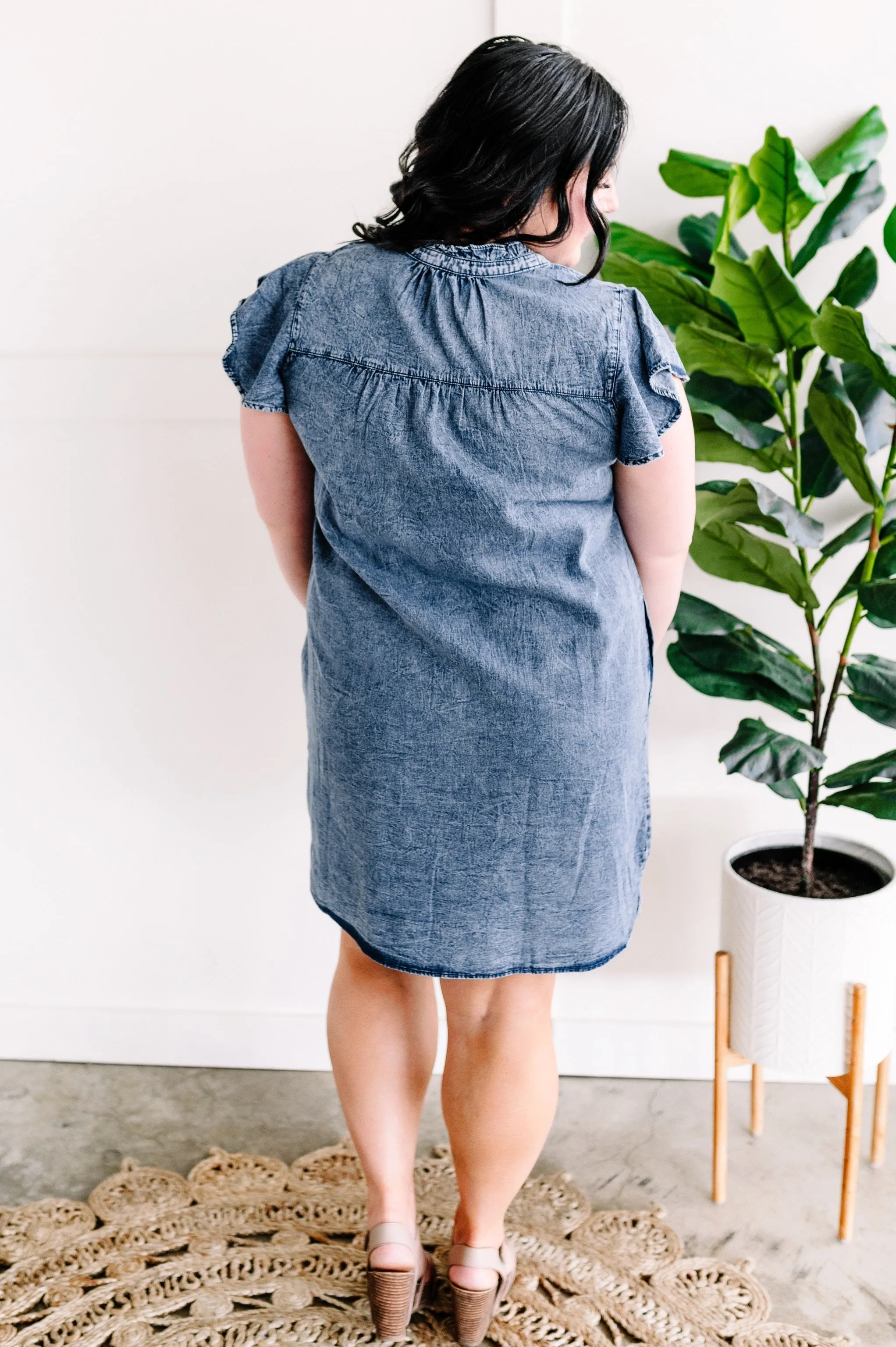 Button Down Dress In Washed Denim