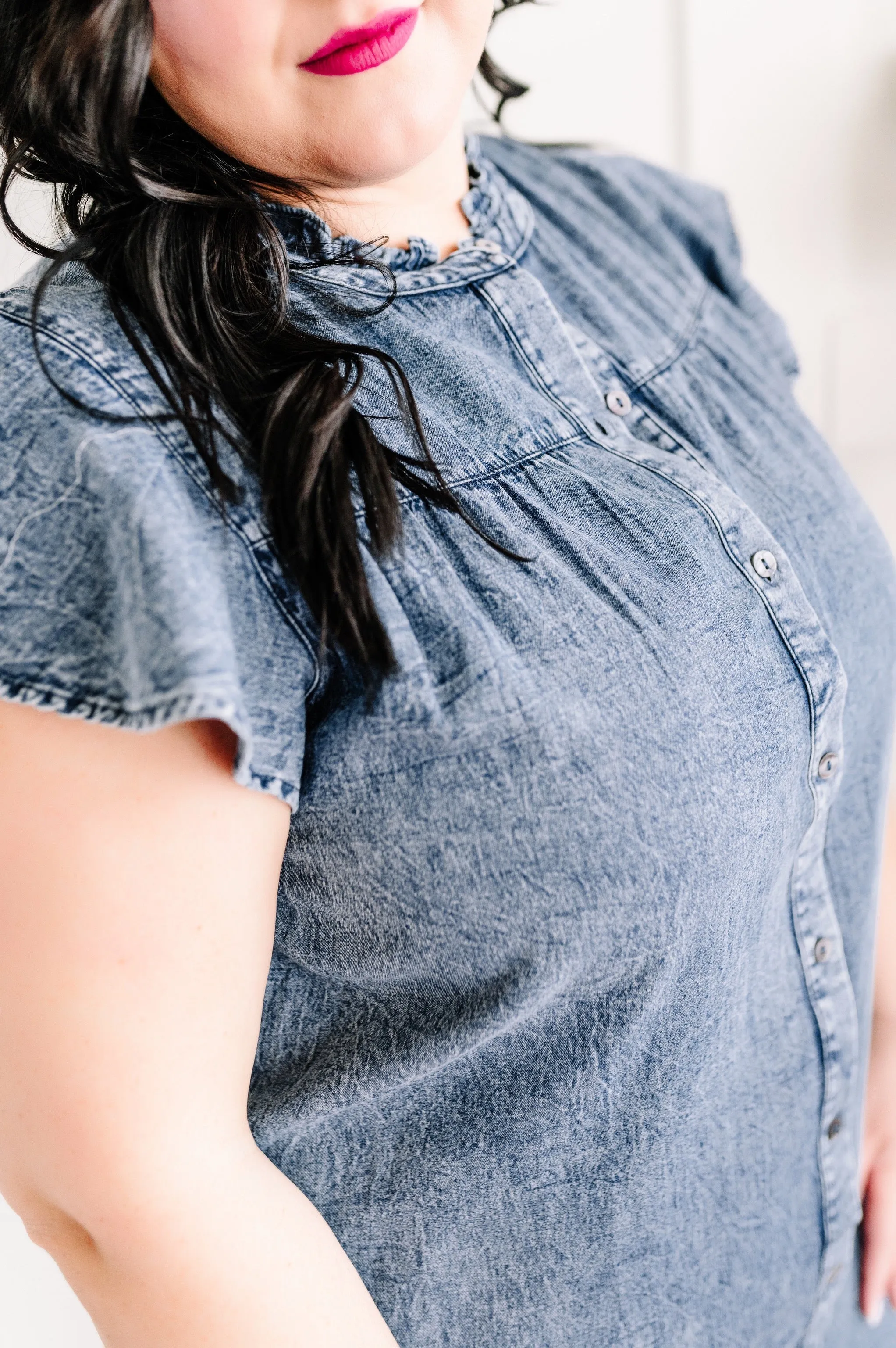 Button Down Dress In Washed Denim