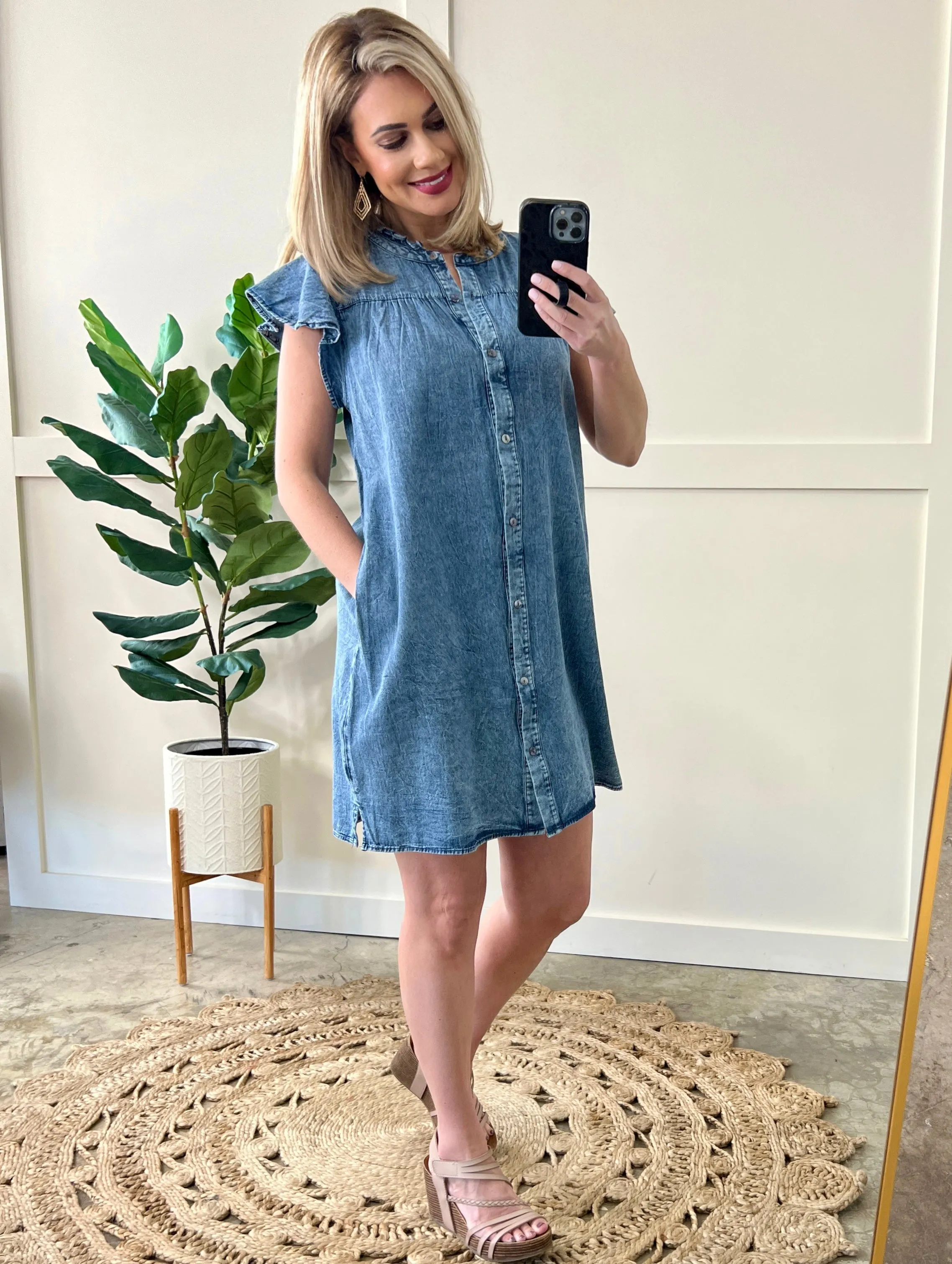 Button Down Dress In Washed Denim