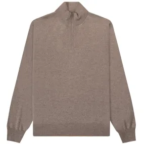 Canali Merino Wool Mock Turtleneck 1/4 Zip Knit Taupe