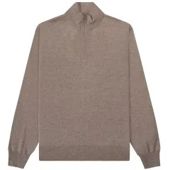 Canali Merino Wool Mock Turtleneck 1/4 Zip Knit Taupe