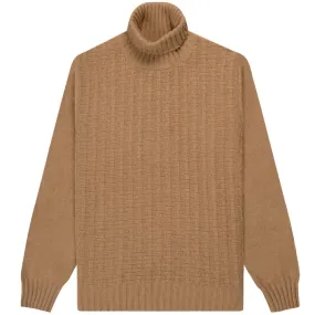 Canali Mixed Wool Jacquard Motif Turtleneck Camel