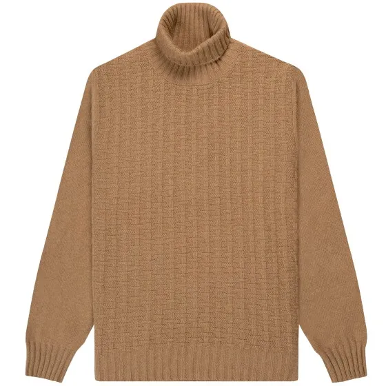 Canali Mixed Wool Jacquard Motif Turtleneck Camel