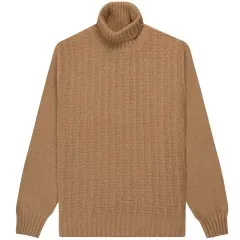 Canali Mixed Wool Jacquard Motif Turtleneck Camel