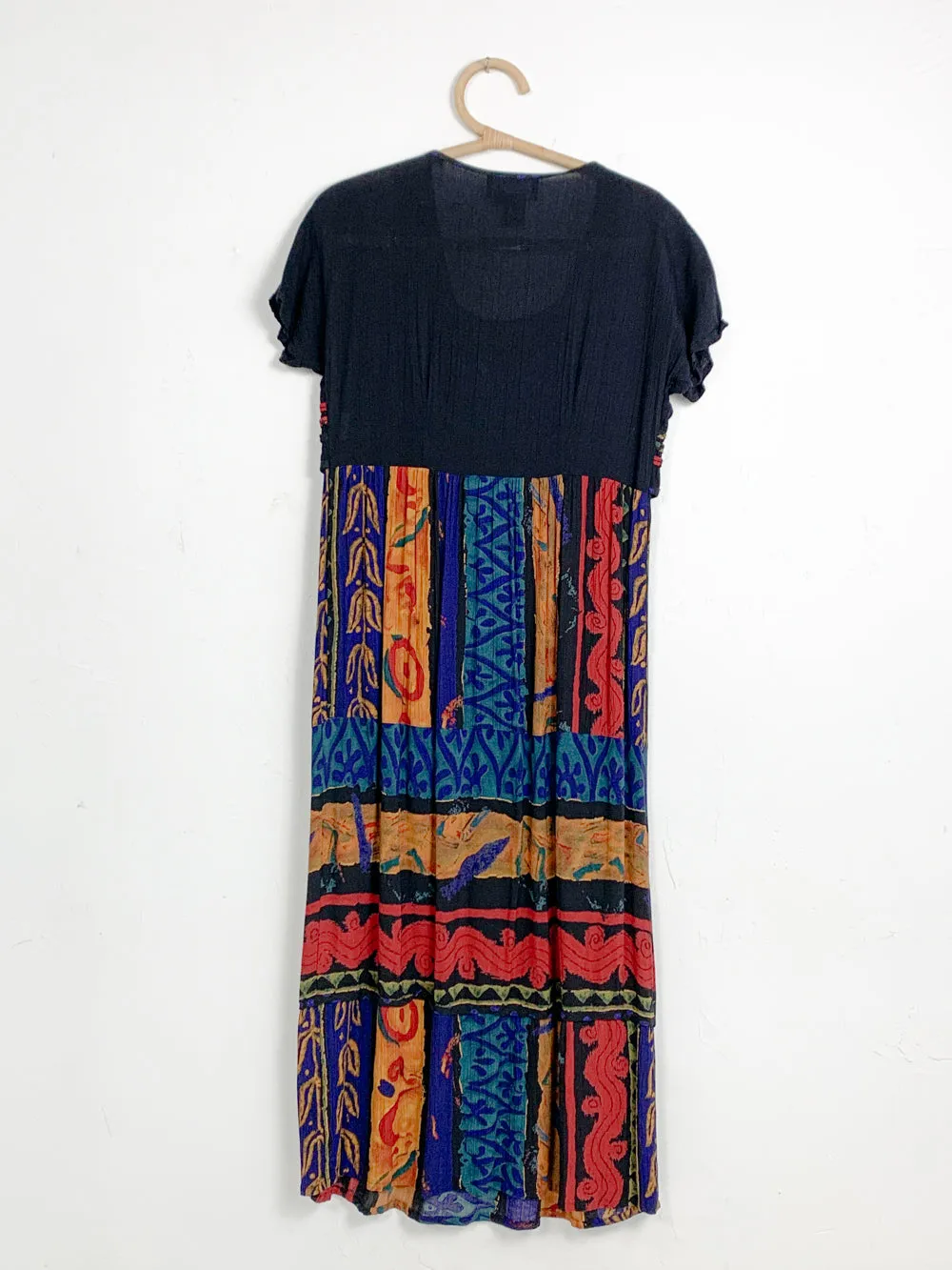 CaroleLittle Black 80s Abstract Rayon Midi Dress