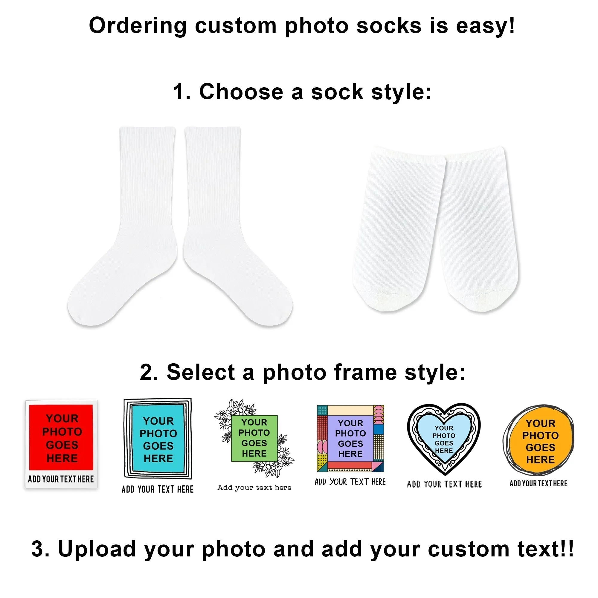 Circle Shaped Frame with Your Photo and Text Printed on Socks