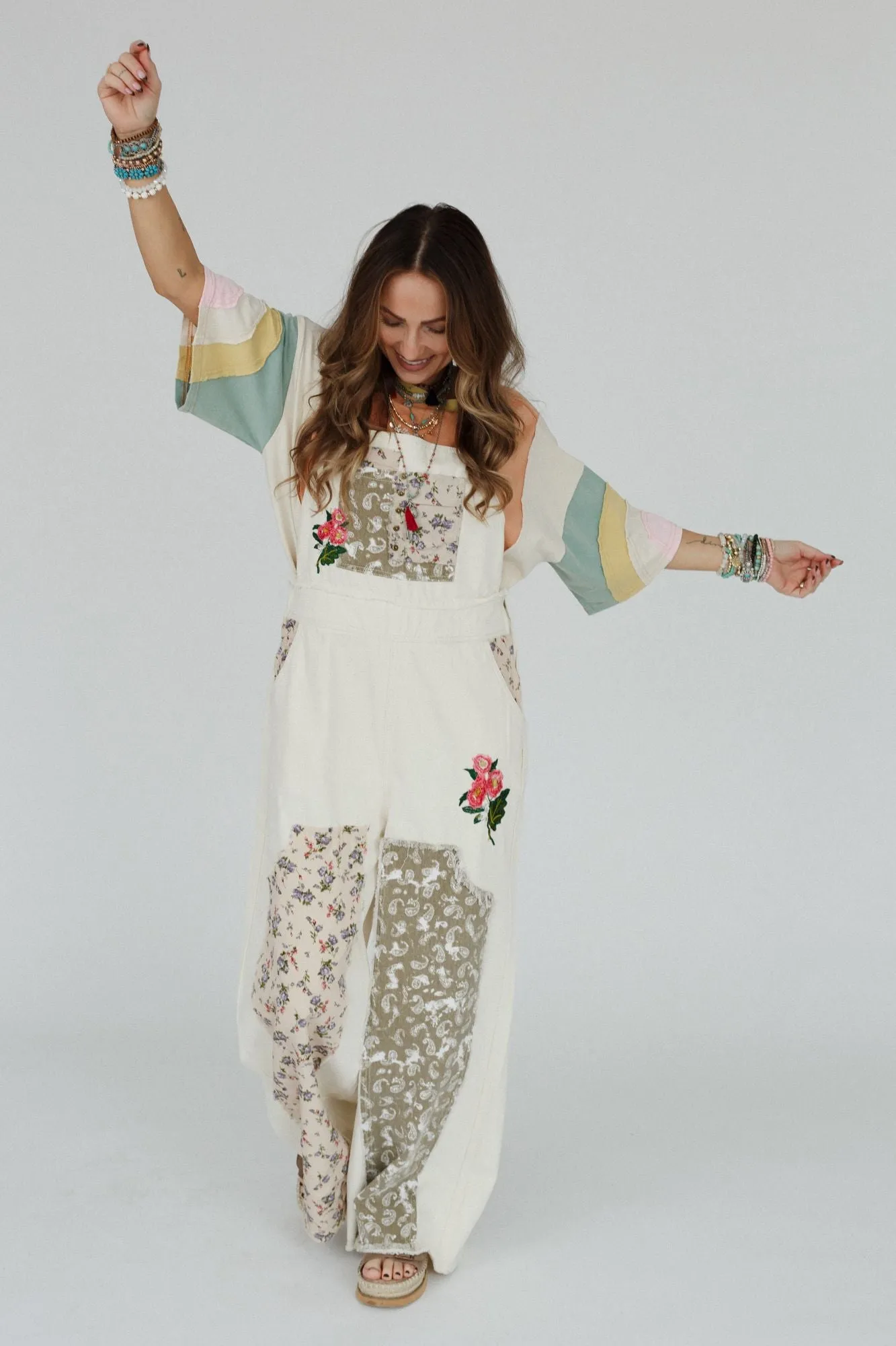 City Garden Floral Overalls - Almond