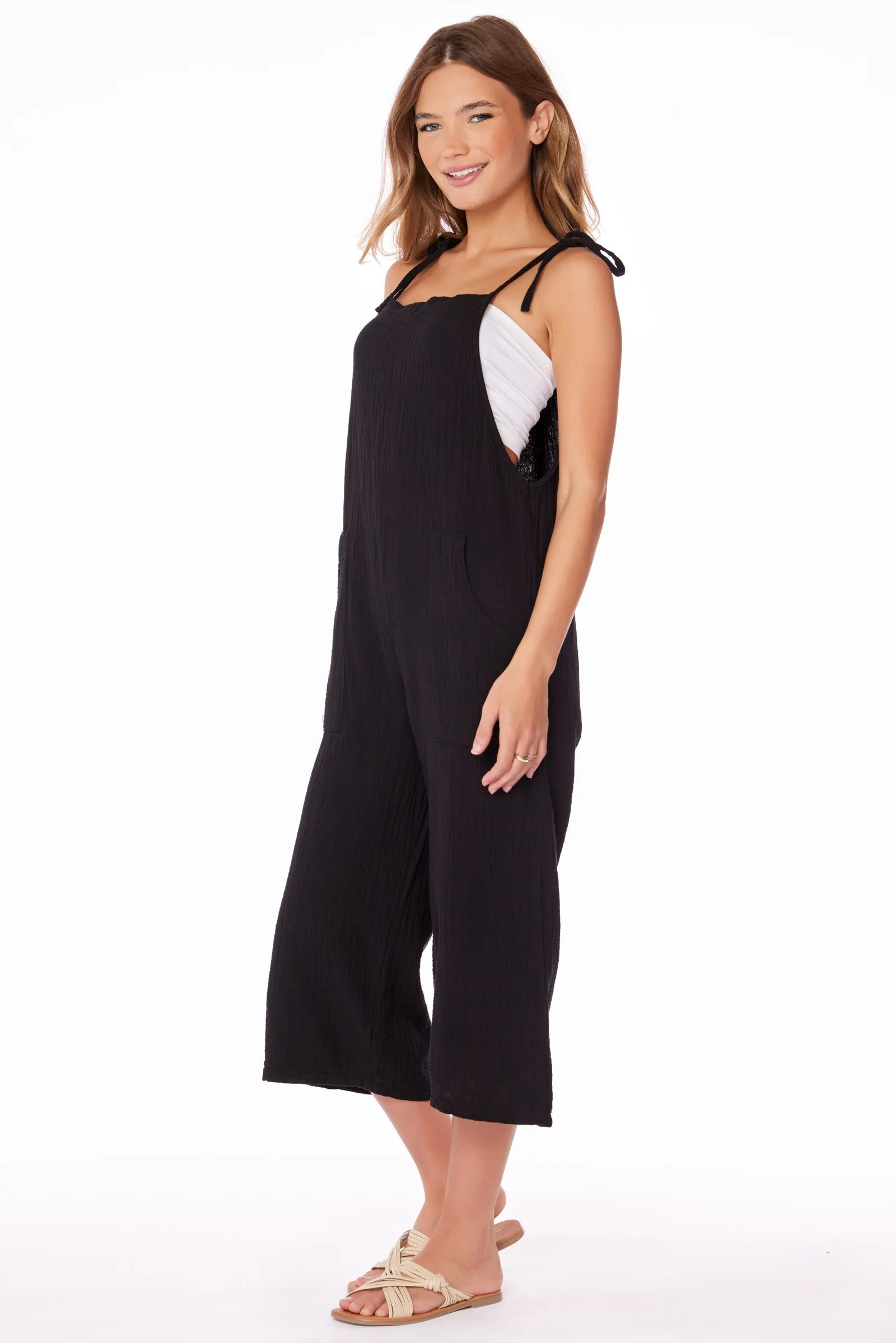 CROP WIDE LEG OVERALLS