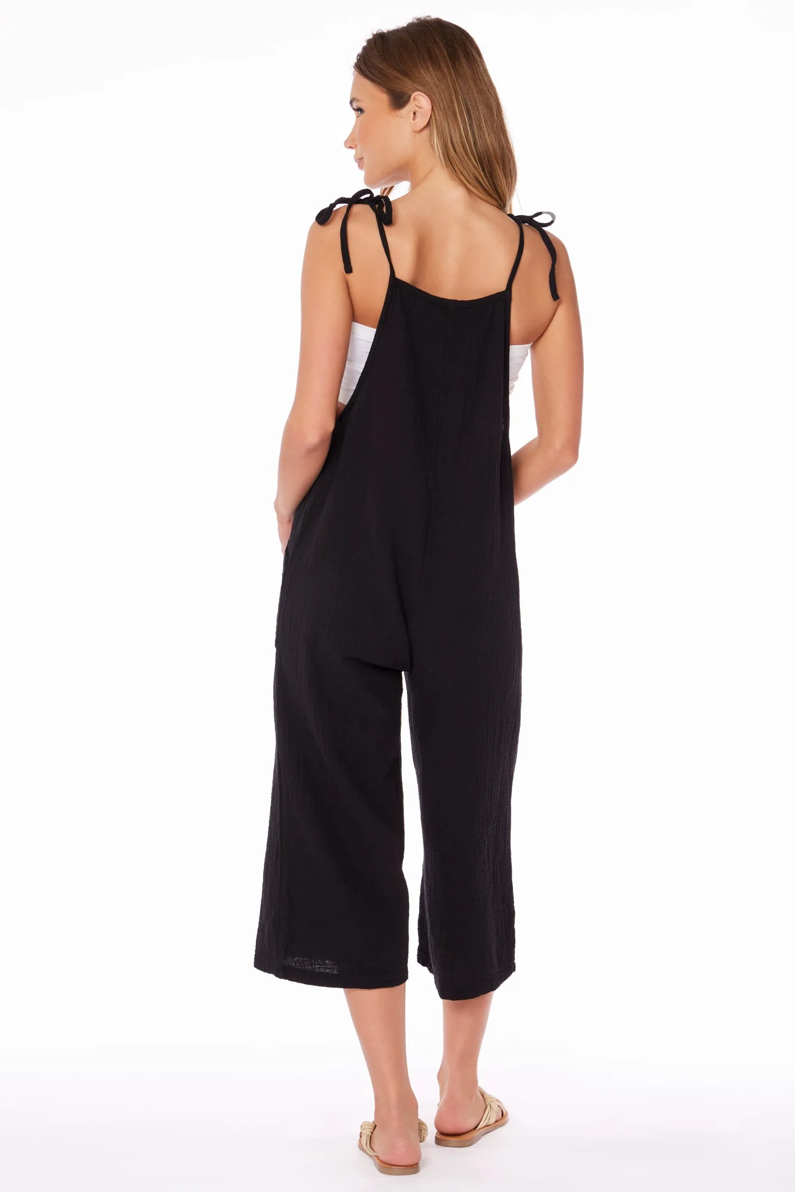 CROP WIDE LEG OVERALLS