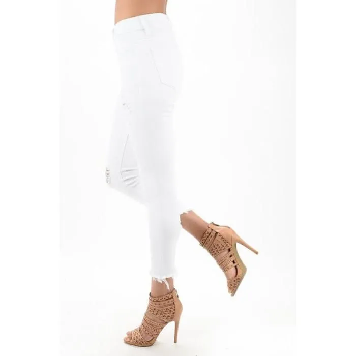 Distressed White Ankle Skinny