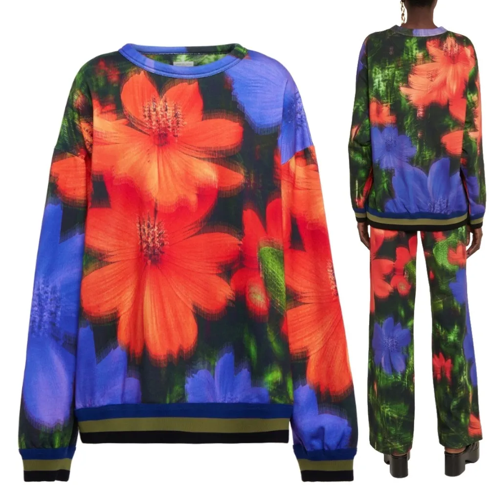 Dries Van Noten  |Crew Neck Flower Patterns Street Style Long Sleeves Cotton