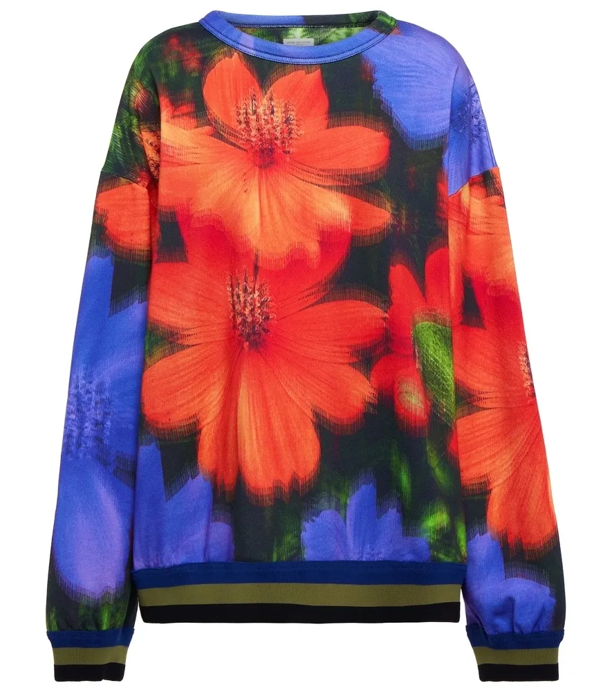 Dries Van Noten  |Crew Neck Flower Patterns Street Style Long Sleeves Cotton