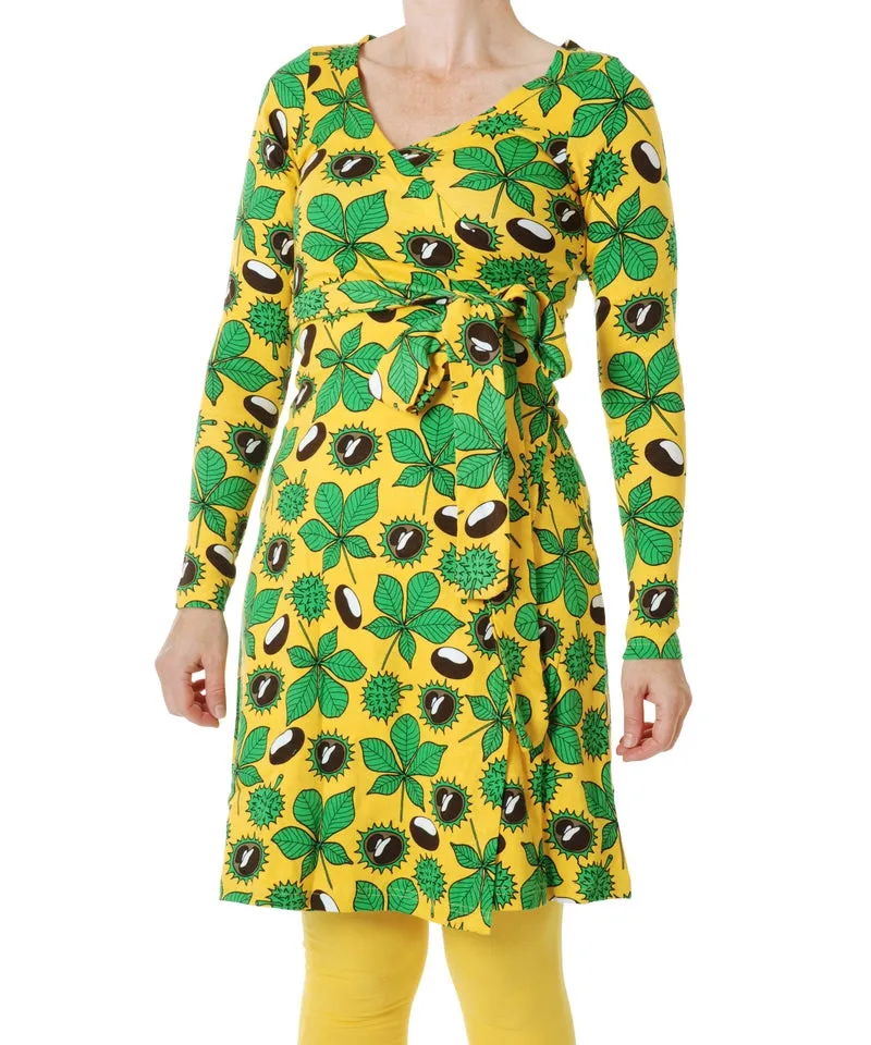 DUNS Daffodil Yellow Chestnut Long Sleeved Wrap Dress