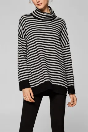 Esprit Black and Grey Striped Turtleneck