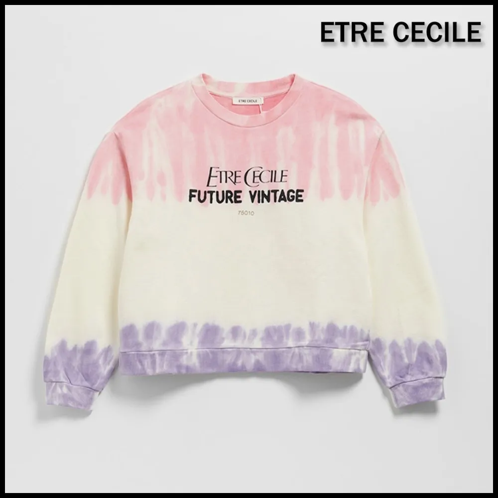 Etre Cecile  |Street Style U-Neck Long Sleeves Plain Cotton Oversized Logo