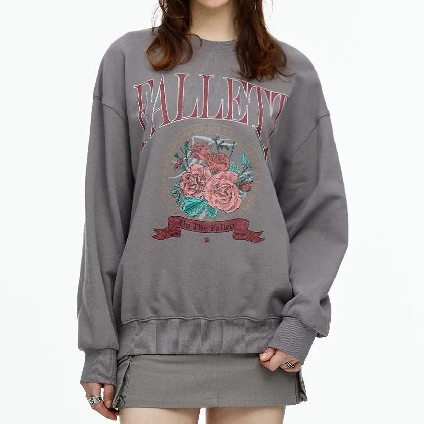 Fallett  |Crew Neck Flower Patterns Unisex Street Style Long Sleeves