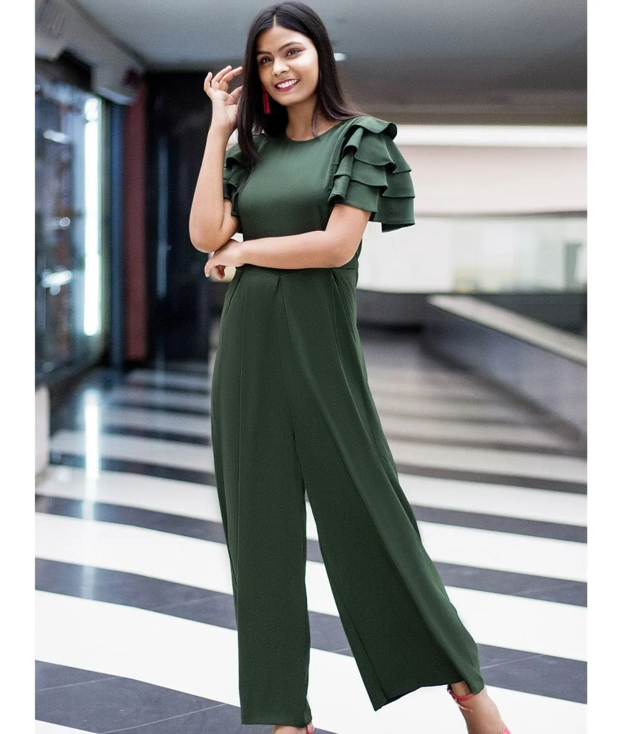 Full Length Ruffled Sleeve Jumpsuit