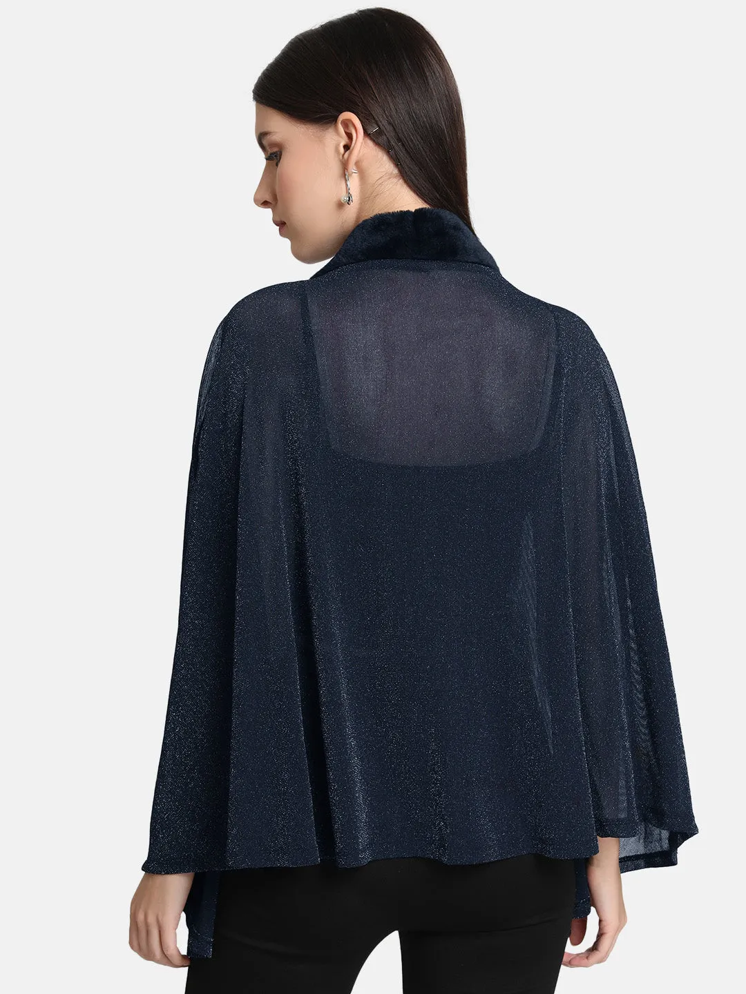 Fur Trim Lurex Mesh Cape