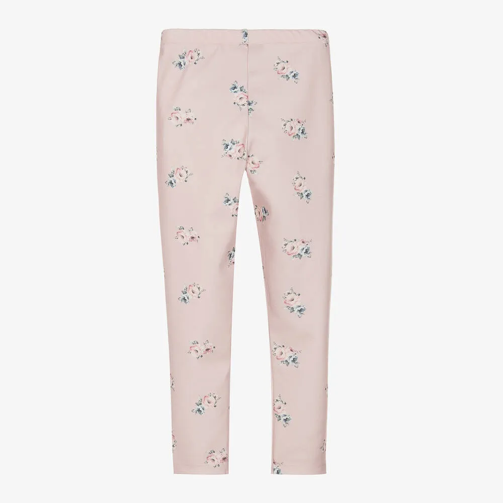 Girls Blush Pink Floral Print Leggings 