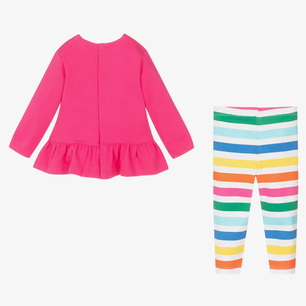 Girls Pink Rainbow Stripe Leggings Set