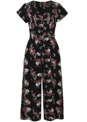 Hell Bunny Alani Skulls 40's Jumpsuit Black Red