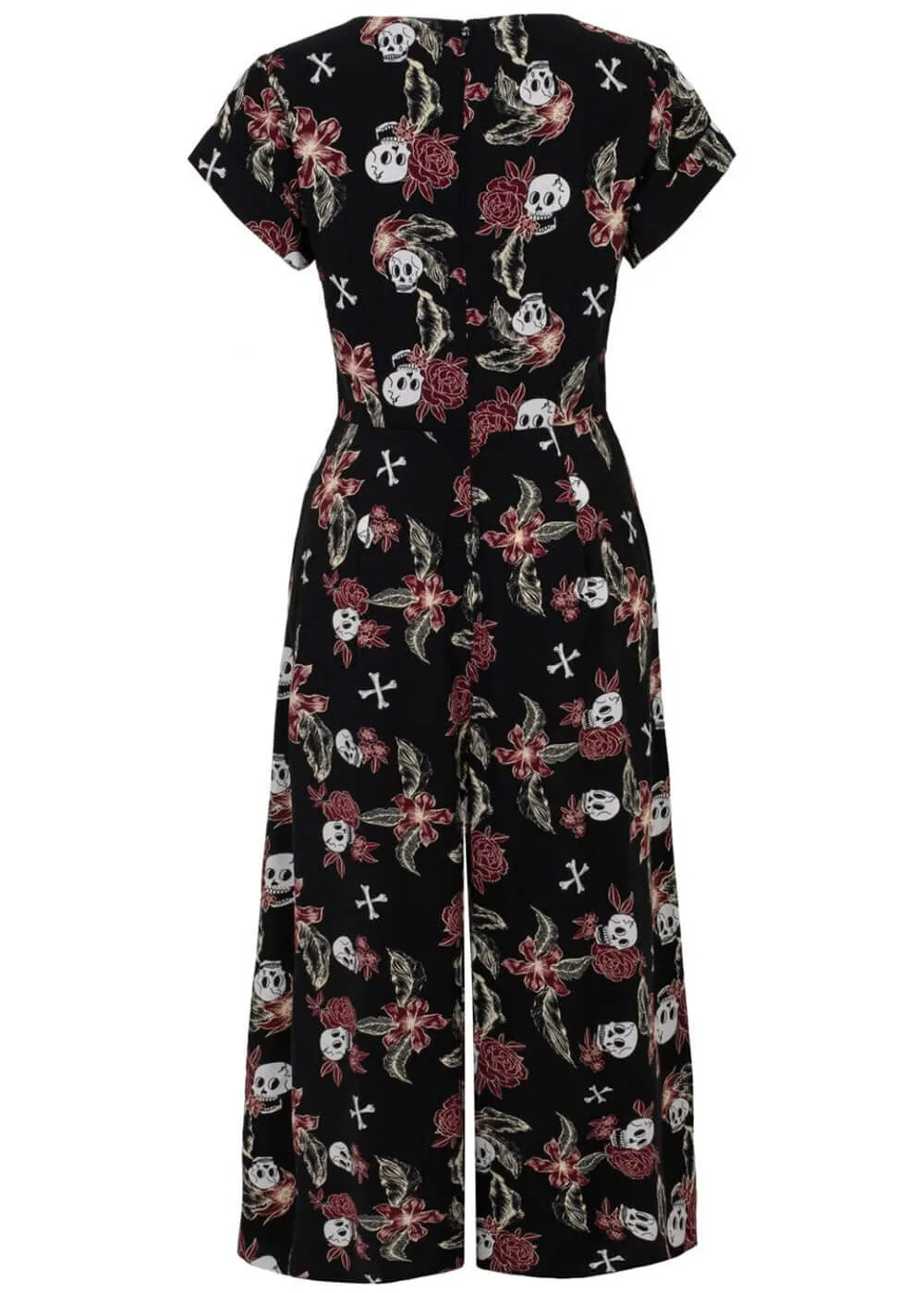 Hell Bunny Alani Skulls 40's Jumpsuit Black Red