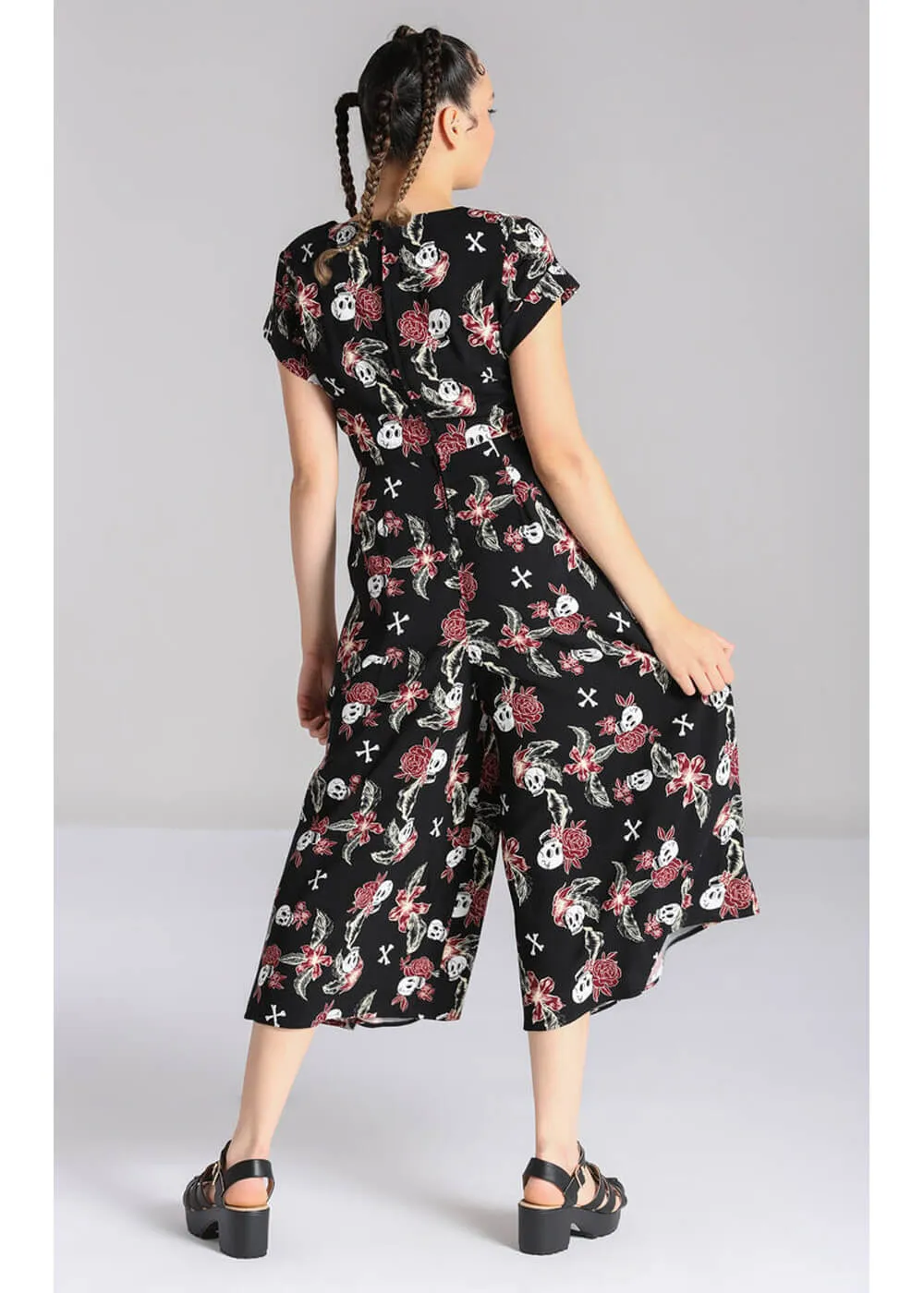 Hell Bunny Alani Skulls 40's Jumpsuit Black Red