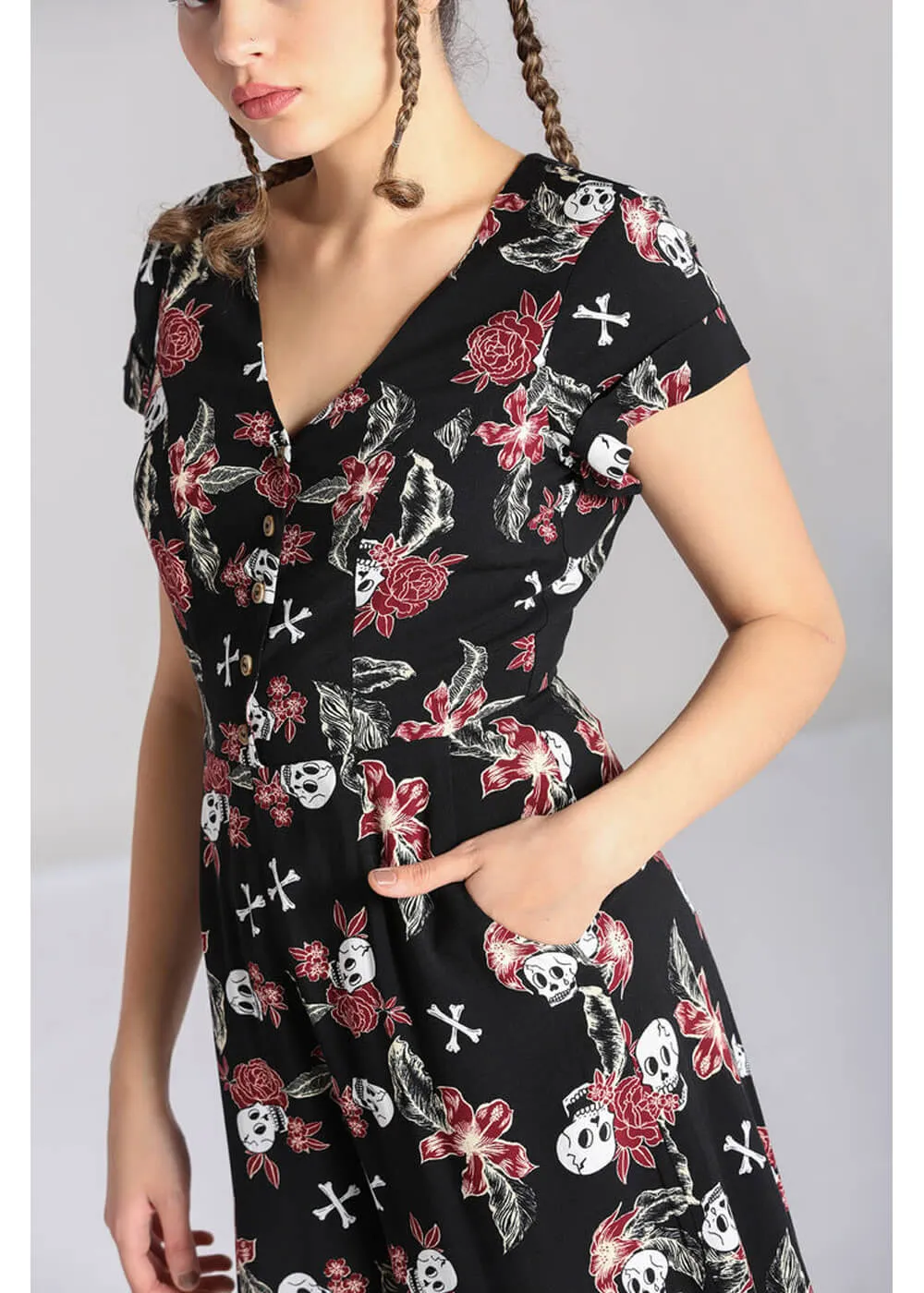 Hell Bunny Alani Skulls 40's Jumpsuit Black Red