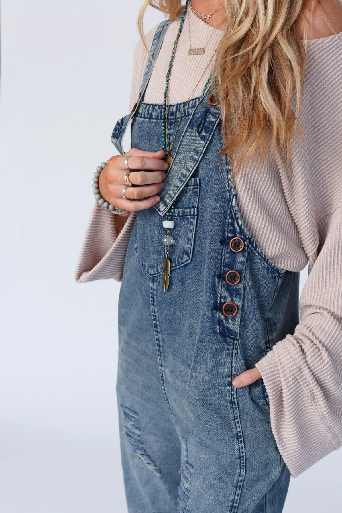 High Hopes Straight Leg Overalls - Washed Denim